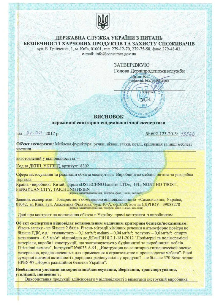 Сертификат фурнитура