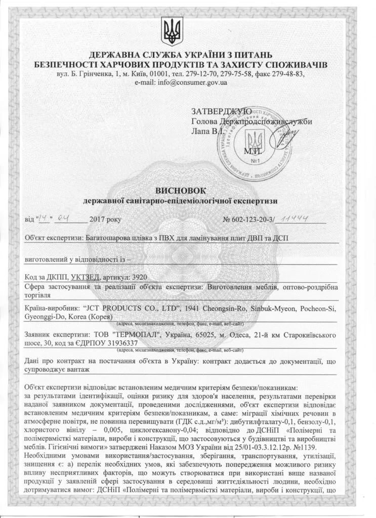 Термопал сертифікат