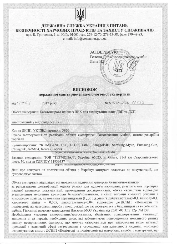 Термопал сертифікат